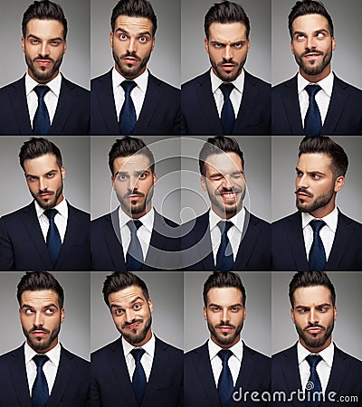 Faces of a business man - collage image Stock Photo