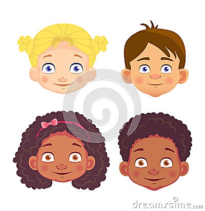 Faces of girls and boys character set Cartoon Illustration