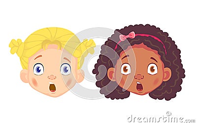 Faces of girls character set Cartoon Illustration