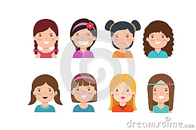 Faces of girls of different nationalities. Stock Photo