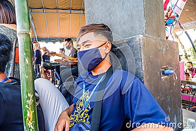 faces of Indonesian youths wearing masks to prevent the spread of covid-19 Editorial Stock Photo