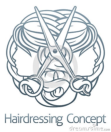 Faces Scissors Hair Stylist Hairdresser Concept Vector Illustration