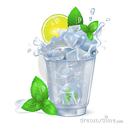 Faceted Glass of Mojito with Ice Illustration Vector Illustration