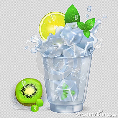 Faceted Glass of Mojito with Ice Illustration Vector Illustration