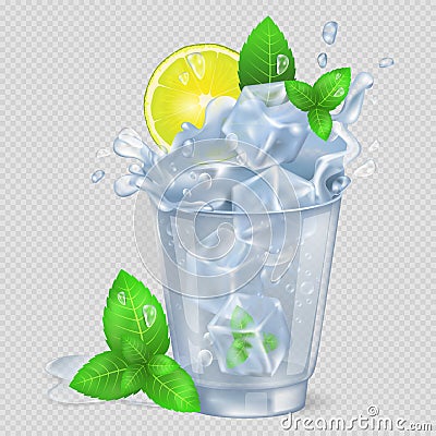 Faceted Glass of Mojito with Ice Illustration Vector Illustration