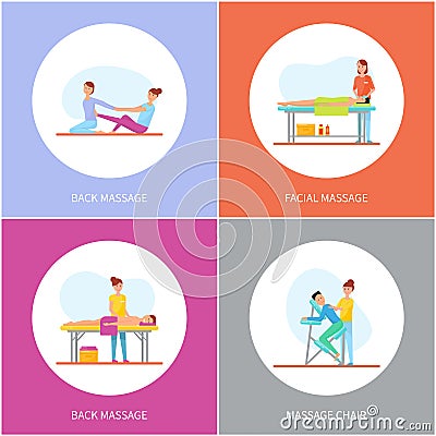 Facial and Back Massage and Special Chair Cartoon Vector Illustration