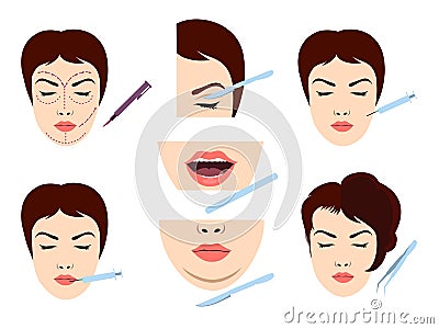 Facial cosmetic surgery icons Vector Illustration