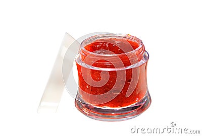 Facial cream-mask of strawberry of glass in a jar Stock Photo