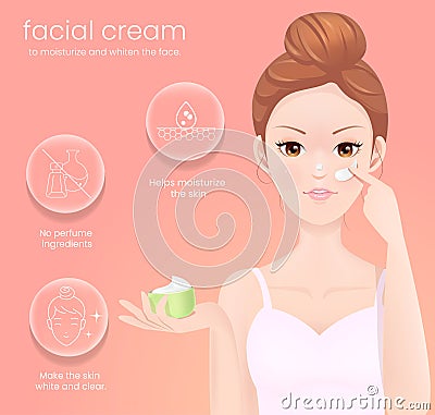 Facial cream to moisturize and whiten the face Cartoon Illustration