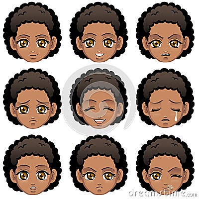 Facial expression of girl (African Descent) Vector Illustration