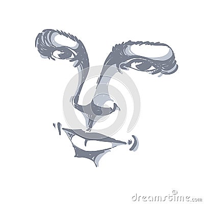 Facial expression, hand-drawn illustration of face of romantic g Vector Illustration