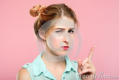 Facial expression quizzical grumpy thoughtful girl Stock Photo