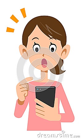 Facial expression of a woman operating a smartphone Vector Illustration