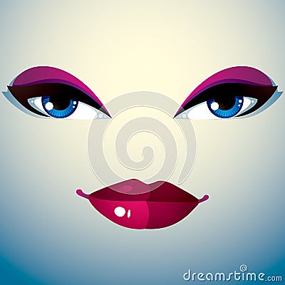 Facial expression of young pretty woman. Coquette lady visage Vector Illustration