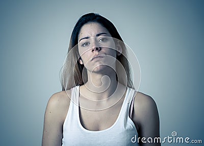 Human expressions and emotions. Desperate young attractive woman with angry face looking furious Stock Photo