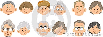 Facial expressions of 6 types of senior couples Vector Illustration