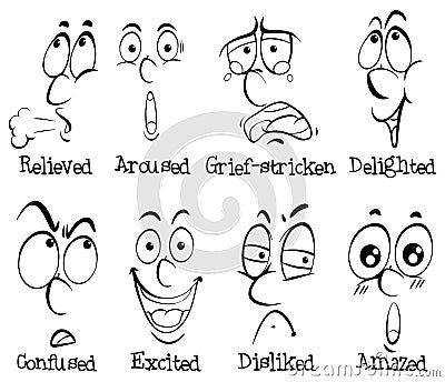 Facial expressions with words Vector Illustration