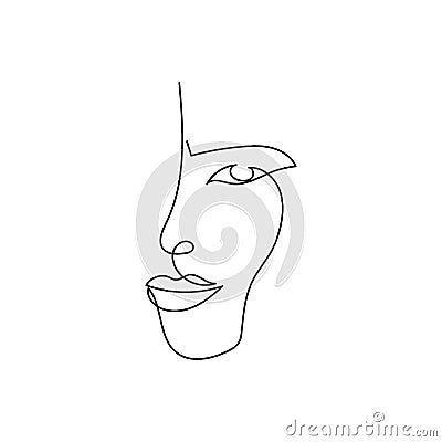Facial features continuous line drawing. One line art of womans face, femininity, abstraction. Vector Illustration