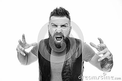 Facial hair treatment. Hipster with beard brutal guy. Masculinity concept. Barber shop and beard grooming. Styling beard Stock Photo