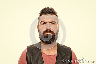 Facial hair treatment. Masculinity brutality and beauty. Hipster with beard brutal guy. Masculinity concept. Barber shop Stock Photo