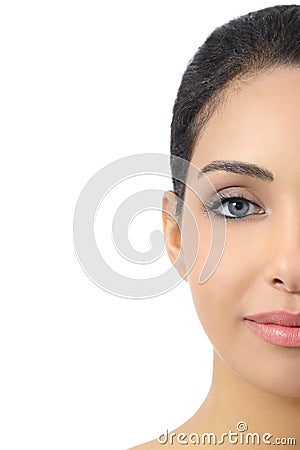 Facial half portrait of a woman smooth face and blue eyes Stock Photo