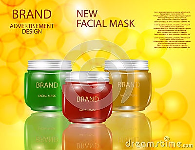 Facial Mask for Skin on the sparckling Background, Concept Skin Care Cosmetic. Vector Illustration