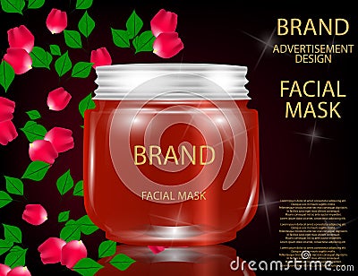 Facial Mask for Skin on the sparkling Background, Concept Skin Care Cosmetic. Vector Illustration