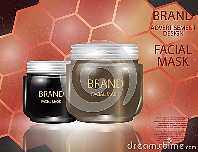 Facial Mask for Skin on the sparkling Background, Concept Skin Care Cosmetic. Mock-up of mask jar. Vector Illustration