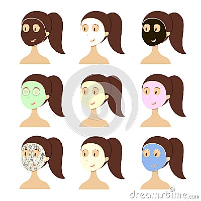 Facial mask types. Vector Illustration