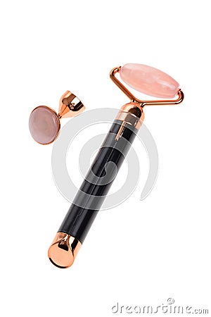Facial massager roller with double head on white background Stock Photo