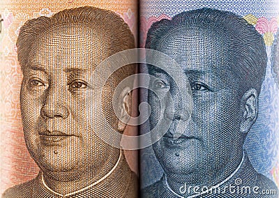 Facial part of Chinese yuan banknotes with face of Mao Tse-tung Stock Photo