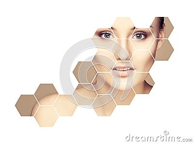 Portrait of young, healthy and beautiful girl plastic surgery, skin lifting, spa, cosmetics and medicine concept Stock Photo