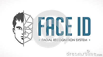 Facial recognition system - face as ID - biometric logo Vector Illustration