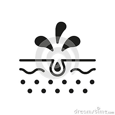 Facial Skin Care Glyph Pictogram. Unclog Skin Face of Dirty Blackhead and Dust Icon. Cleansing Clogged Deep Pore Vector Illustration