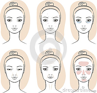 Facial skin problems Skincare set Vector Illustration