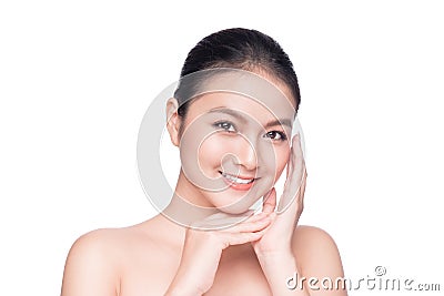 Facial treatment. Beautiful Young Asian Woman with Clean Fresh S Stock Photo