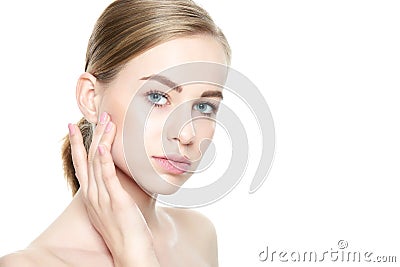 Facial treatment. Cosmetology, beauty and spa concept. Isolated on white background. Stock Photo