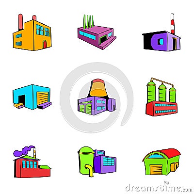 Facility icons set, cartoon style Vector Illustration