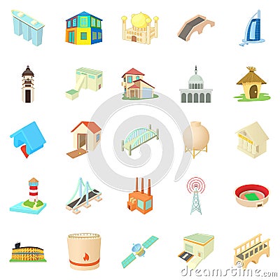 Facility icons set, cartoon style Vector Illustration