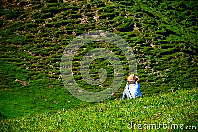 Facing the mountains by the Qinghai Lake Editorial Stock Photo