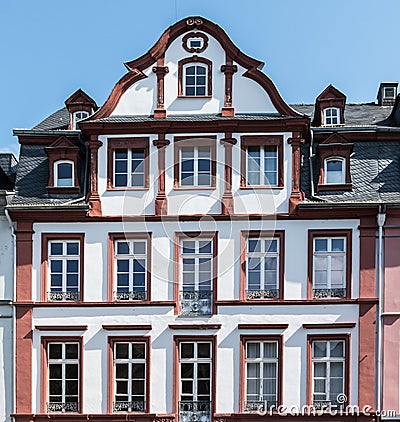 Facing view of a traditional building in the old town in Koblenz, Germany Stock Photo