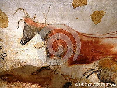 Facsimile reproduction of a red cow from Lascaux cave in Dordogne Stock Photo