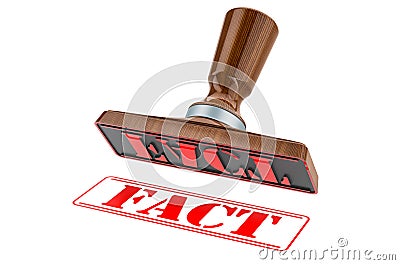 Fact stamp. Wooden stamper, seal with text fact, 3D rendering Stock Photo