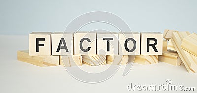 FACTOR word written on wood block on white Stock Photo