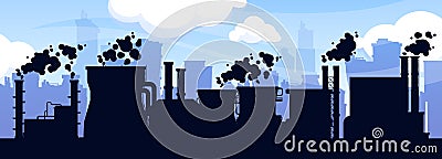 Factories silhouette background. Urban industrial buildings with smokestacks, refinery, chemical plant and oil refinery Vector Illustration