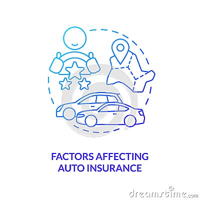 Factors affecting auto insurance blue gradient concept icon Vector Illustration