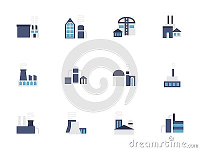 Factory blue flat style icons set Stock Photo