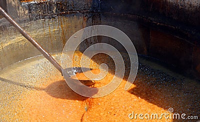 Factory boiling sugar cane. Stock Photo