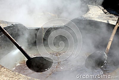 Factory boiling sugar cane. Sugarcane Stock Photo