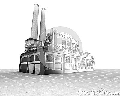 factory building half wire sketch Cartoon Illustration